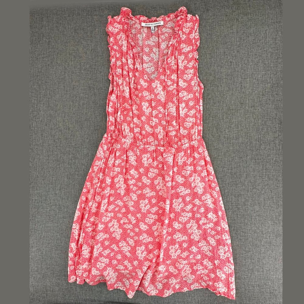 Collective Concepts Floral Dress V-Neck Small Sleeveless Ruffle Trim‎ Sundress